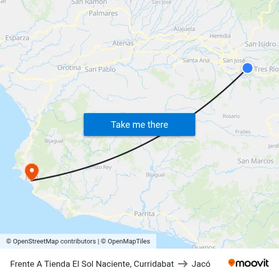 Frente A Tienda El Sol Naciente, Curridabat to Jacó map