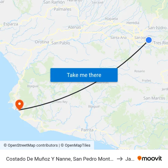 Costado De Muñoz Y Nanne, San Pedro Montes De Oca to Jacó map