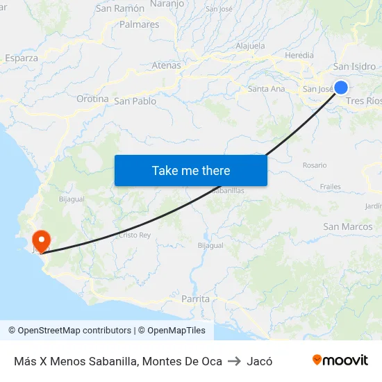 Más X Menos Sabanilla, Montes De Oca to Jacó map