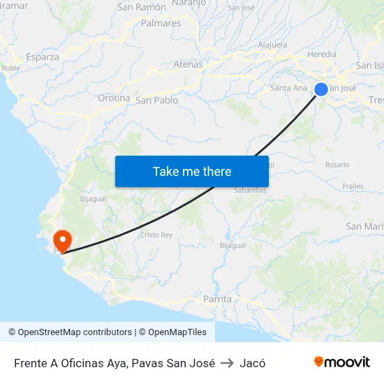 Frente A Oficinas Aya, Pavas San José to Jacó map