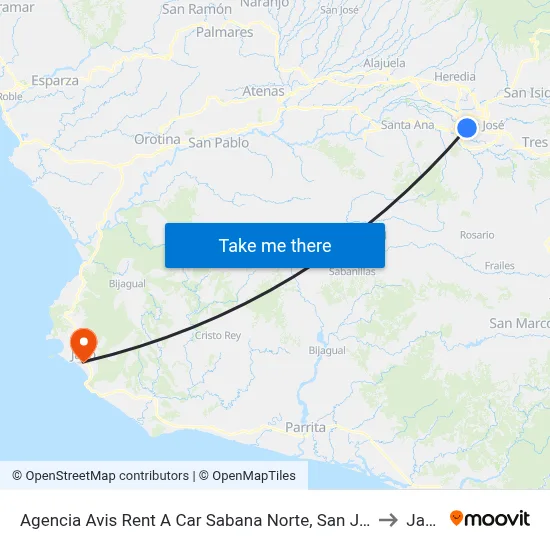 Agencia Avis Rent A Car Sabana Norte, San José to Jacó map