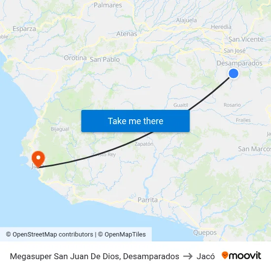 Megasuper San Juan De Dios, Desamparados to Jacó map