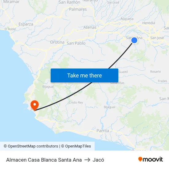 Almacen Casa Blanca Santa Ana to Jacó map