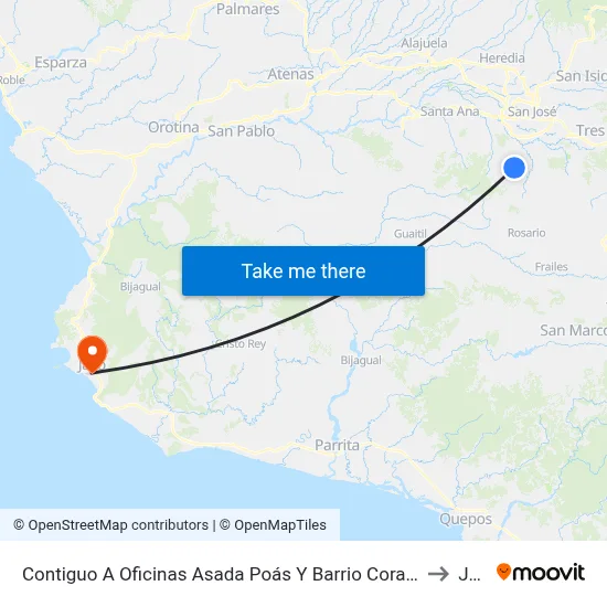 Contiguo A Oficinas Asada Poás Y Barrio Corazón De Jesús, Aserrí to Jacó map