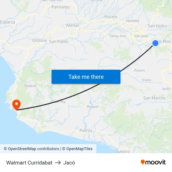 Walmart Curridabat to Jacó map