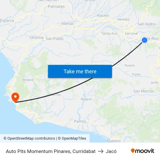 Auto Pits Momentum Pinares, Curridabat to Jacó map