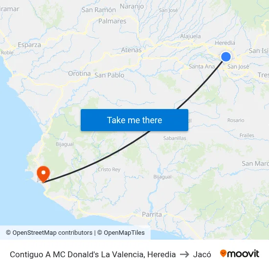 Contiguo A MC Donald's La Valencia, Heredia to Jacó map