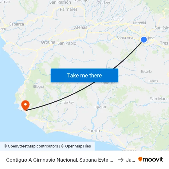 Contiguo A Gimnasio Nacional, Sabana Este San José to Jacó map