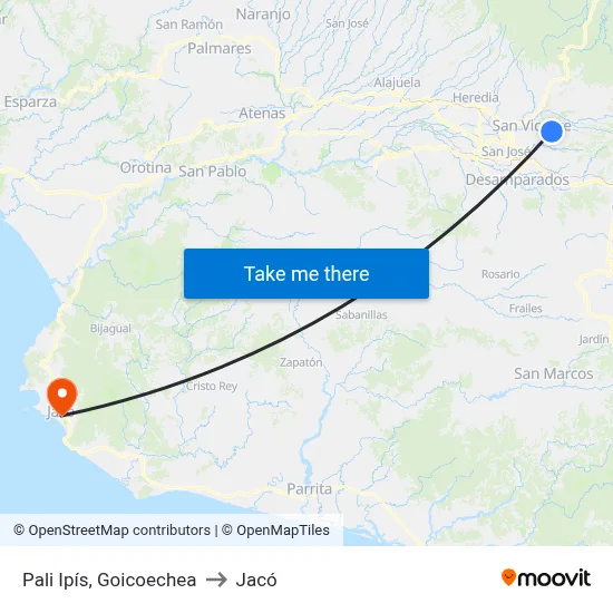 Pali Ipís, Goicoechea to Jacó map