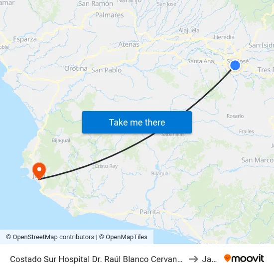Costado Sur Hospital Dr. Raúl Blanco Cervantes to Jacó map