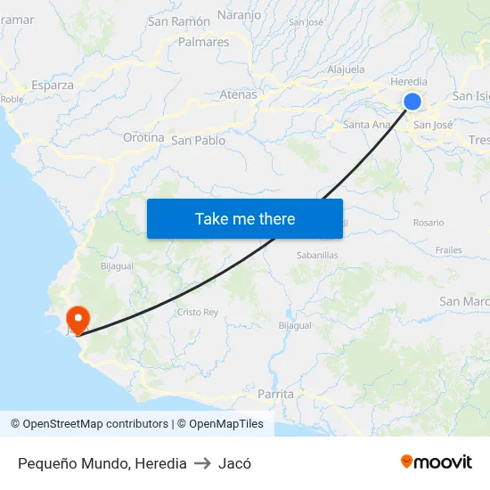 Pequeño Mundo, Heredia to Jacó map