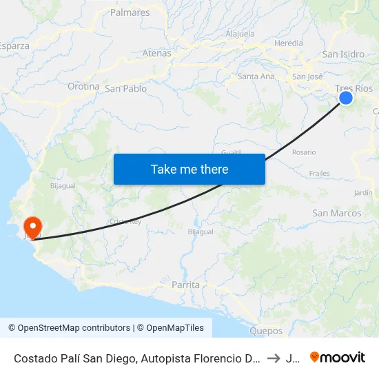 Costado Palí San Diego, Autopista Florencio Del Castillo La Unión to Jacó map