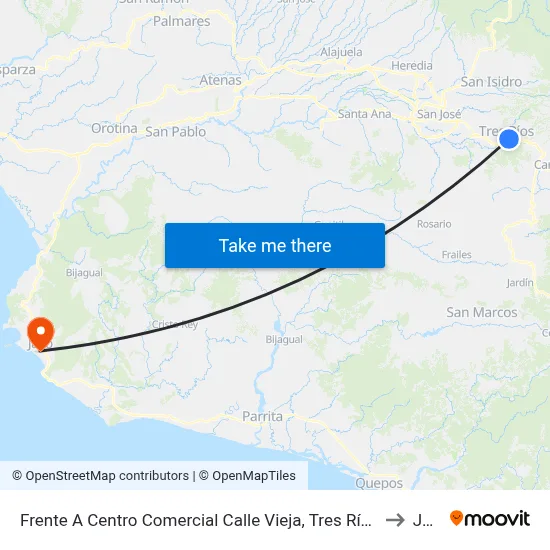 Frente A Centro Comercial Calle Vieja, Tres Ríos De La Unión to Jacó map