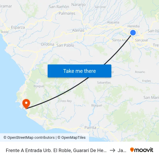 Frente A Entrada Urb. El Roble, Guararí De Heredia to Jacó map