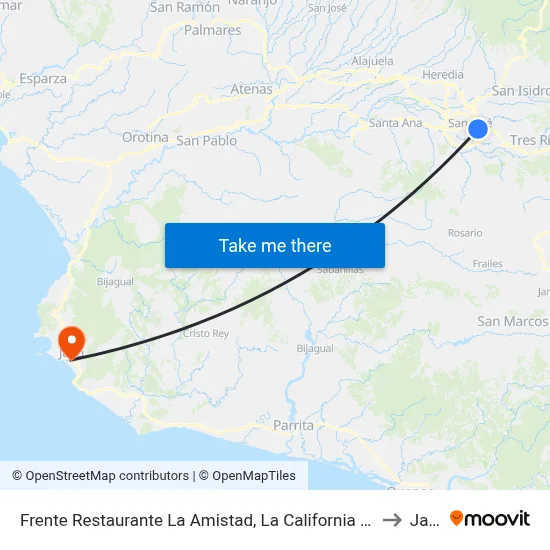 Frente Restaurante La Amistad, La California San José to Jacó map