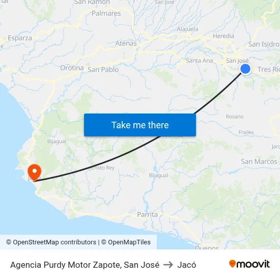 Agencia Purdy Motor Zapote, San José to Jacó map