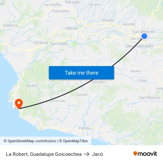 La Robert, Guadalupe Goicoechea to Jacó map