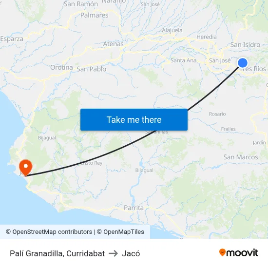 Palí Granadilla, Curridabat to Jacó map
