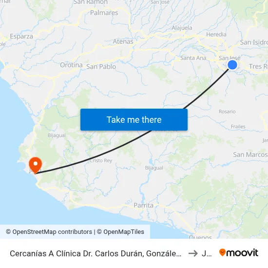 Cercanías A Clínica Dr. Carlos Durán, González Víquez San José to Jacó map