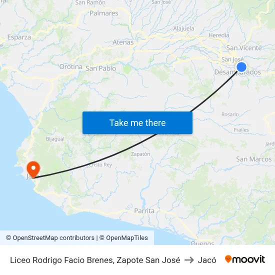Liceo Rodrigo Facio Brenes, Zapote San José to Jacó map