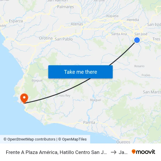 Frente A Plaza América, Hatillo Centro San José to Jacó map