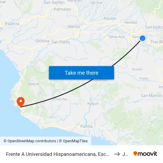 Frente A Universidad Hispanoamericana, Escalante San José to Jacó map