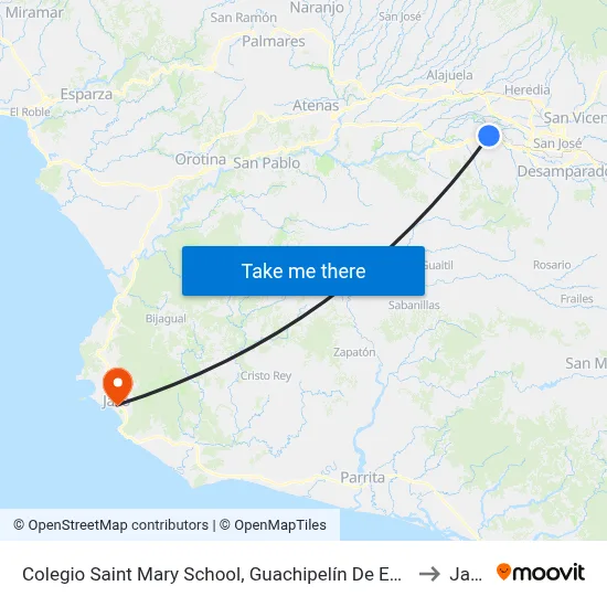 Colegio Saint Mary School, Guachipelín De Escazú to Jacó map