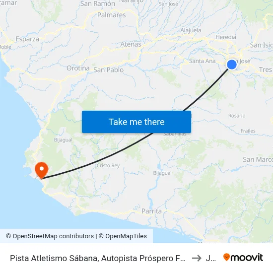 Pista Atletismo Sábana, Autopista Próspero Fernández San José to Jacó map