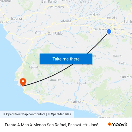 Frente A Más X Menos San Rafael, Escazú to Jacó map
