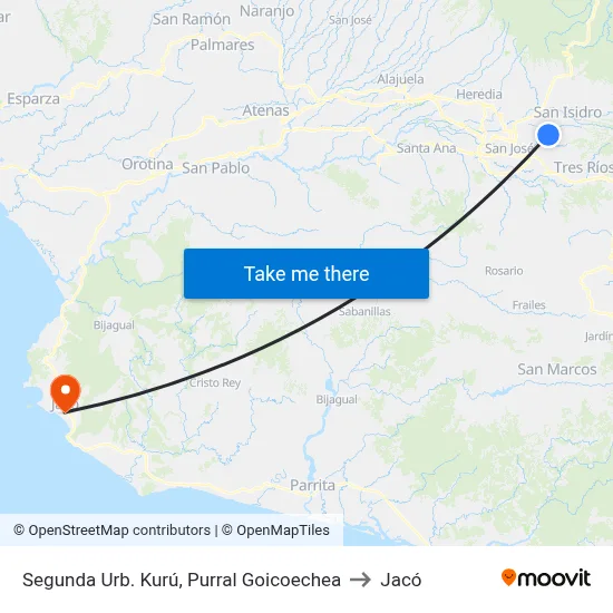 Segunda Urb. Kurú, Purral Goicoechea to Jacó map