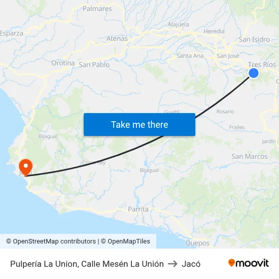Pulpería La Union, Calle Mesén La Unión to Jacó map