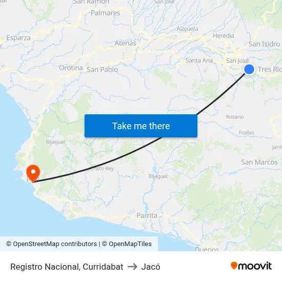 Registro Nacional, Curridabat to Jacó map