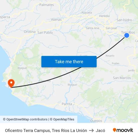 Oficentro Terra Campus, Tres Ríos La Unión to Jacó map