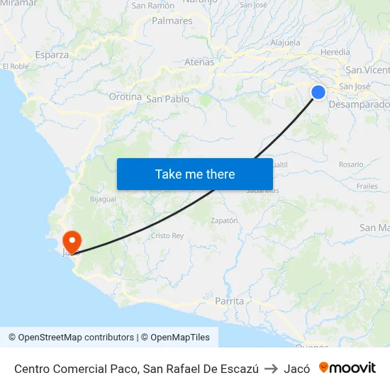 Centro Comercial Paco, San Rafael De Escazú to Jacó map