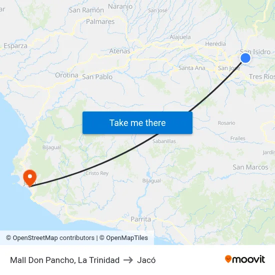 Mall Don Pancho, La Trinidad to Jacó map