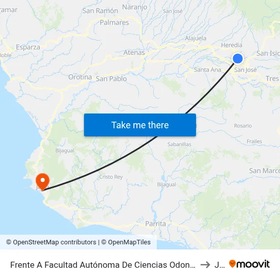 Frente A Facultad Autónoma De Ciencias Odontológicas, Santa Rosa De Santo Domingo to Jacó map