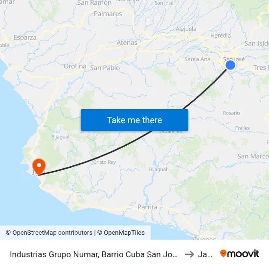 Industrias Grupo Numar, Barrio Cuba San José to Jacó map