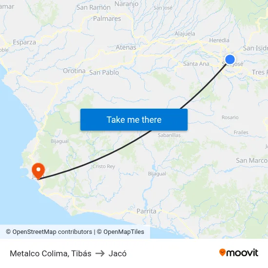 Metalco Colima, Tibás to Jacó map