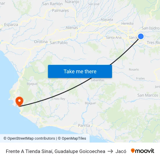 Frente A Tienda Sinaí, Guadalupe Goicoechea to Jacó map