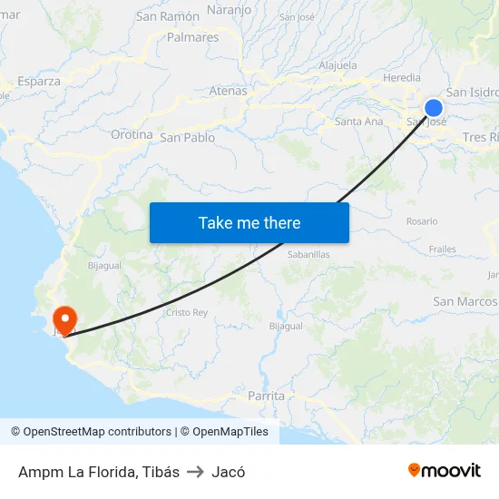 Ampm La Florida, Tibás to Jacó map