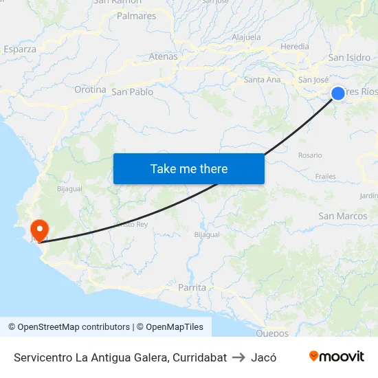 Servicentro La Antigua Galera, Curridabat to Jacó map