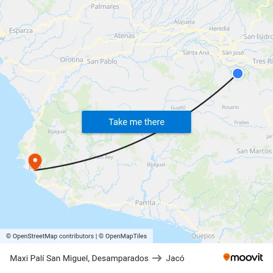 Maxi Palí San Miguel, Desamparados to Jacó map