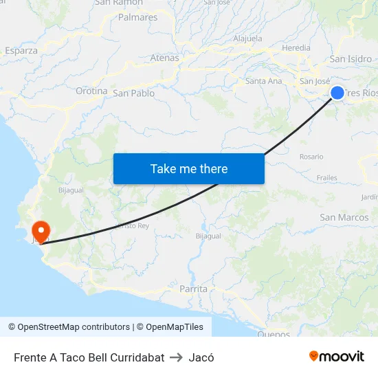 Frente A Taco Bell Curridabat to Jacó map