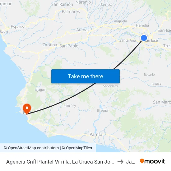 Agencia Cnfl Plantel Virrilla, La Uruca San José to Jacó map