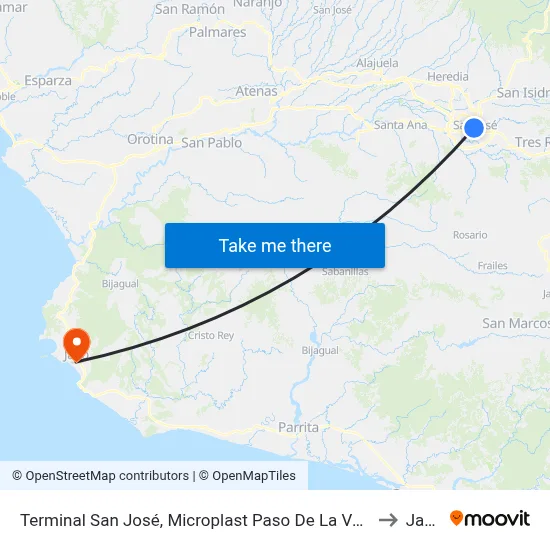 Terminal San José, Microplast Paso De La Vaca to Jacó map