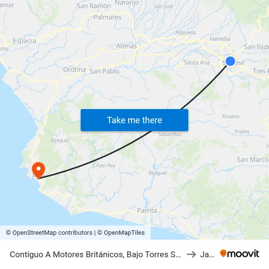 Contiguo A Motores Británicos, Bajo Torres San José to Jacó map
