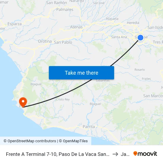 Frente A Terminal 7-10, Paso De La Vaca San José to Jacó map