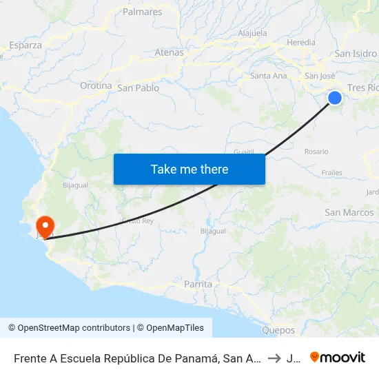 Frente A Escuela República De Panamá, San Antonio Desamparados to Jacó map