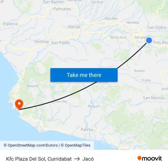 Kfc Plaza Del Sol, Curridabat to Jacó map