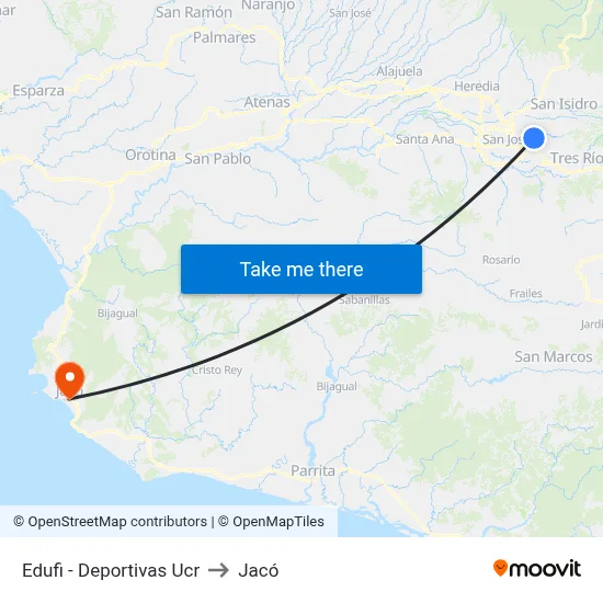 Edufi - Deportivas Ucr to Jacó map